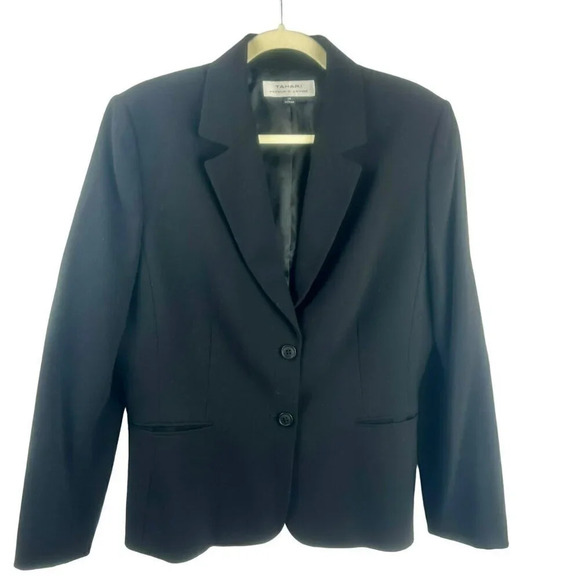 Tahari ASL Blazer Jacket Women 14 Black 2 Button Stretch Career‎ Work Classic - Picture 1 of 5